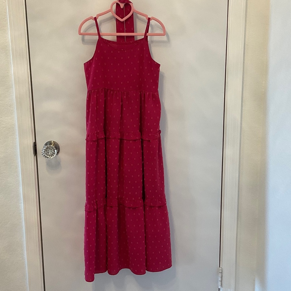 Girls pink swiss dot maxi sleeveless dress Size 8